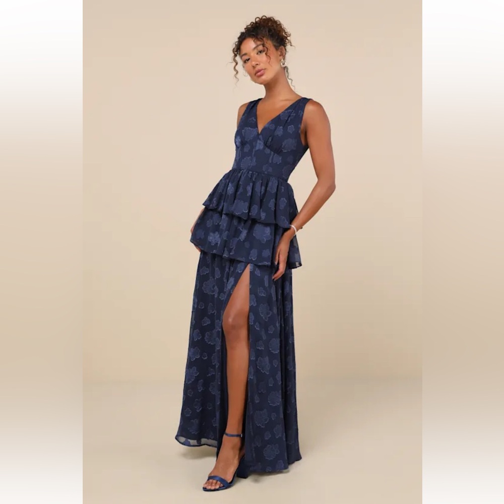 Lulus Full Length Navy Floral Dress - Size Small